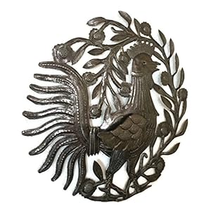 Kitchen Wall Metal Decor, Rooster, Farm House, Indoor Outdoor Display, Handmade in Haiti from Recycled Steel Barrels 15.5 x 15.75 Inches Kitchen Wall Metal Decor Rooster Farm House Indoor Outdoor Display Handmade in Haiti from Recycled Steel Barrels 155 x 1575 Inches
