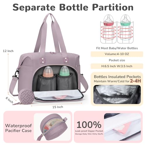 Image of Tenot Diaper Bag Tote with Pacifier Case, Baby Bag for Women with Shoulder Straps, Travel Diaper Tote for for Mom and Dad Medium Size, Purper