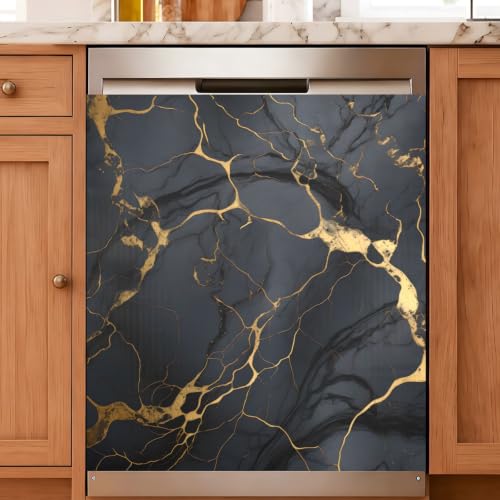 Black Gold Marble Textures Dishwasher Magnet Cover Sticker Panel Decal