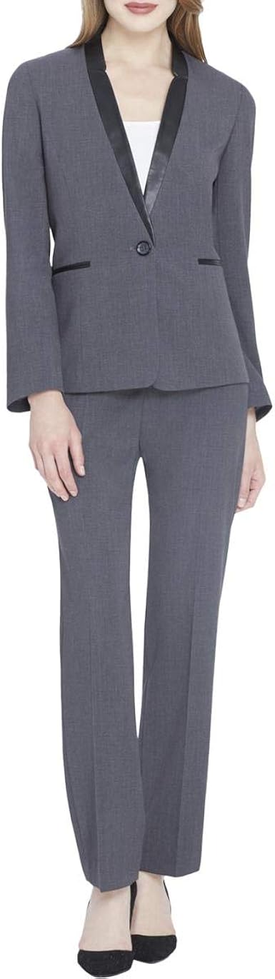 Pant Suit with Faux Leather Trim 