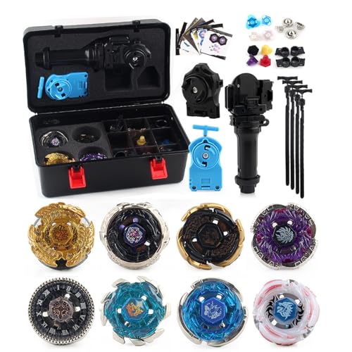 Keapoote 8 Pièces Toupie Vitesse Gyro Métal Combat Toupie Ensemble 4D Fusion Modèle Combinaison avec émetteur et poignée E