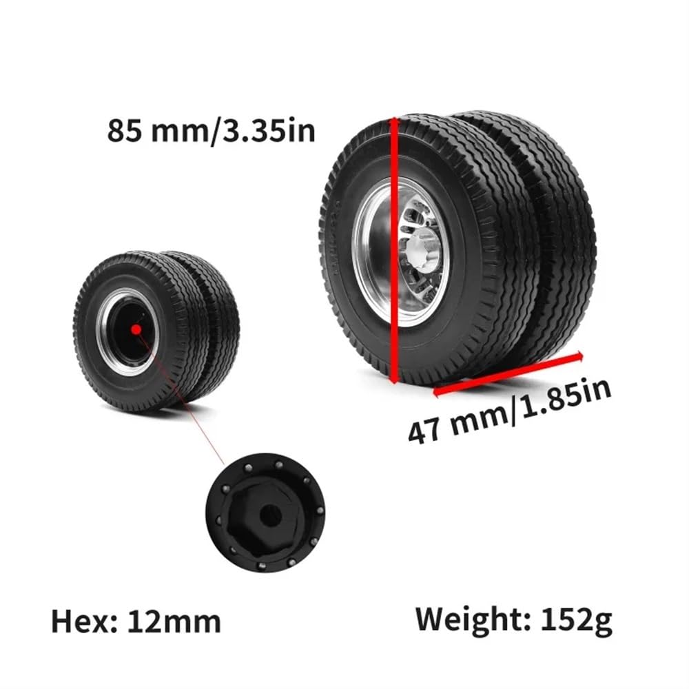 Pneumatici in gomma di larghezza 22mm 25mm compatibili con cerchi in metallo per ruota posteriore per parti di automobili per rimorchio RC in scala 1/14(REAR)
