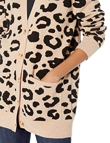 Daily Ritual Women's Ultra-Soft Leopard Jacquard Cardigan Sweater, Camel, Leopard Print, X-Small #TOP2