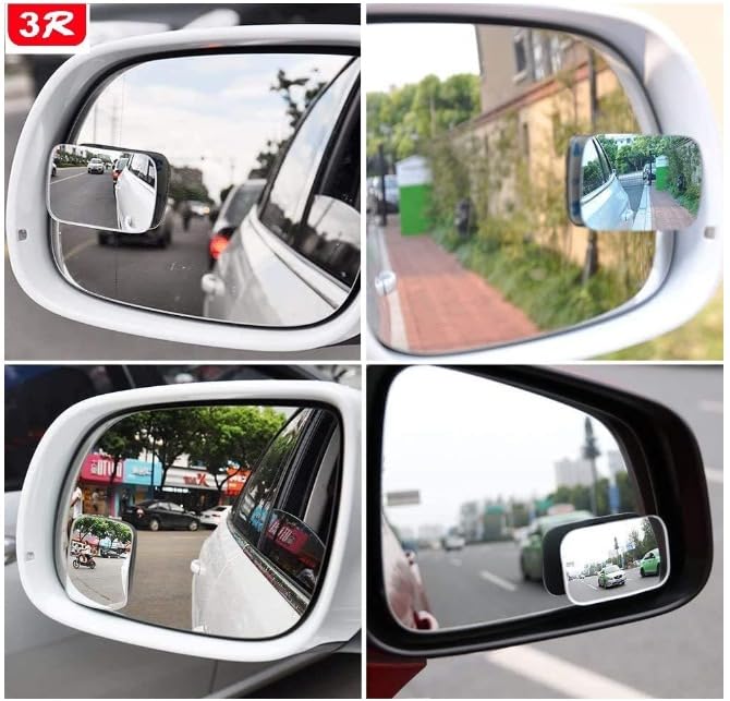 Image of Oizeir 2PCS Car Blind Spot Mirror, Adjustable Wide Angle Side Mirror with Rain Visor Guard, Carbon Fiber Rear View Blind Spot Mirror Reflective Protection Shield, Car Accessories