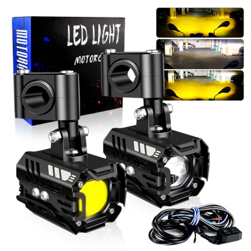 APMAT LED Motorcycle Auxiliary Lights Driving Fog Lights Universal Spotlights White/Amber High/Low Beam with 7 Modes, Compatible with Motorcycle SUV ATVs UTVs, 2PCS by APMAT - Used condition - US$42.60