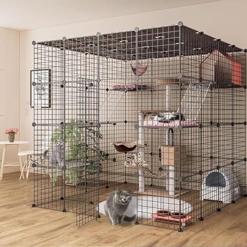 Kisigim 猫ケージ キャットケージ 猫ケージ 超大型 猫ケージ 大型猫 おしゃれ 3段 4段 5段 6段ペット用品 お手入れ簡単 多頭飼い 組立簡単 室内飼い (ブラック,147*147*145cm)