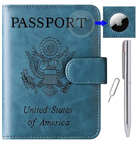 Image of Airtag Passport Holder Cover Wallet Travel Essentials Leather Rfid Blocking Case Vacation Luggage Must Haves Travel Accessories for Men Women (117#Blue) | Travel Wallet, Leather, Passport Case, Travel Accessories, Vacation Luggage Must Haves, for Men Women