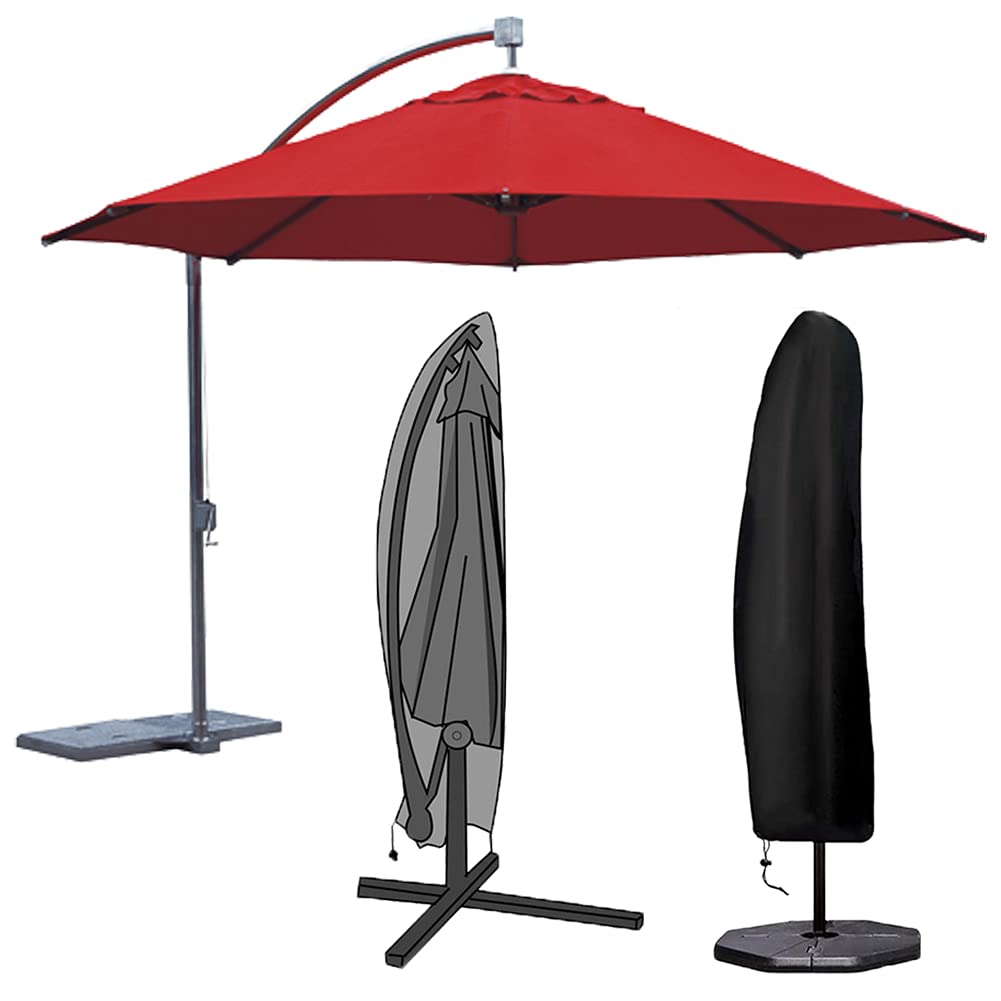 COOSOO Patio Umbrella Cover Outdoor Cantilever Off Set Umbrella Cover Waterproof Parasol Cover with Zipper for 7ft To 11ft Market Umbrella Storage Cover with Push Rod for Garden Yard Black