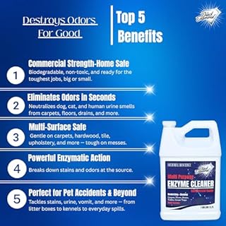 Commercial Multi-Purpose Enzyme Cleaner & Odor Eliminator | Pet & Human Urine, Stains & Odors | Carpet, Laundry, Bathroom, Drain & Trash Deodorizer | Dog, Cat, Organic Waste Remover (1 Gallon)