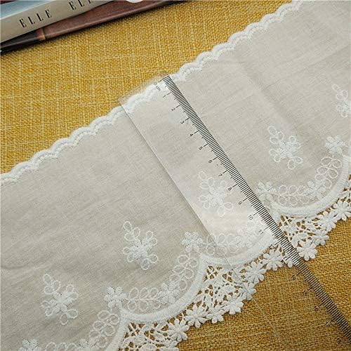 2 Yards of 14cm Width Retro Floral Embroidered Cotton Eyelet Fabric Trim Scalloped Trim Lace (Off White)