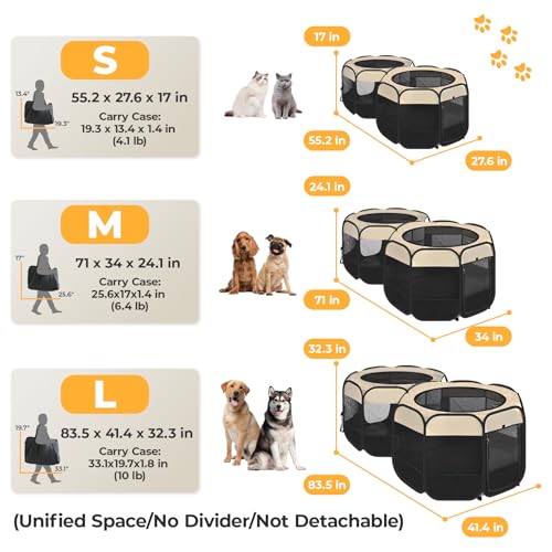 Image of EighteenTek 2-in-1 Pop Up Cat Playpen, Assembly-Free Dog Puppy Pet Playpen, Indoor Outdoor Cats Enclosed, Cat Tent House Crate Cage, Portable & Foldable Playpen for Kittens(No Divider, Unified Space)