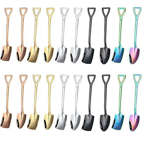 20 Piezas Cucharas Creativas en Forma Pala, Cucharas Café Acero Inoxidable, Juego Cucharas Café, Adecuado El té de la Tarde, Bares, Cafés(Colorido)