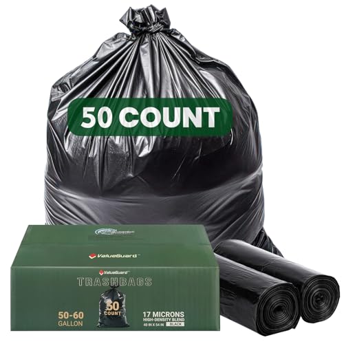 50 Count 55-60 Gallon Trash Bags Large Garbage Bags Sturdy & Tear-Resistant Commercial Can Liners 55 Gallon Large Black Trash Bags for Commercial Lawn and Leaf Bags (50 Count)