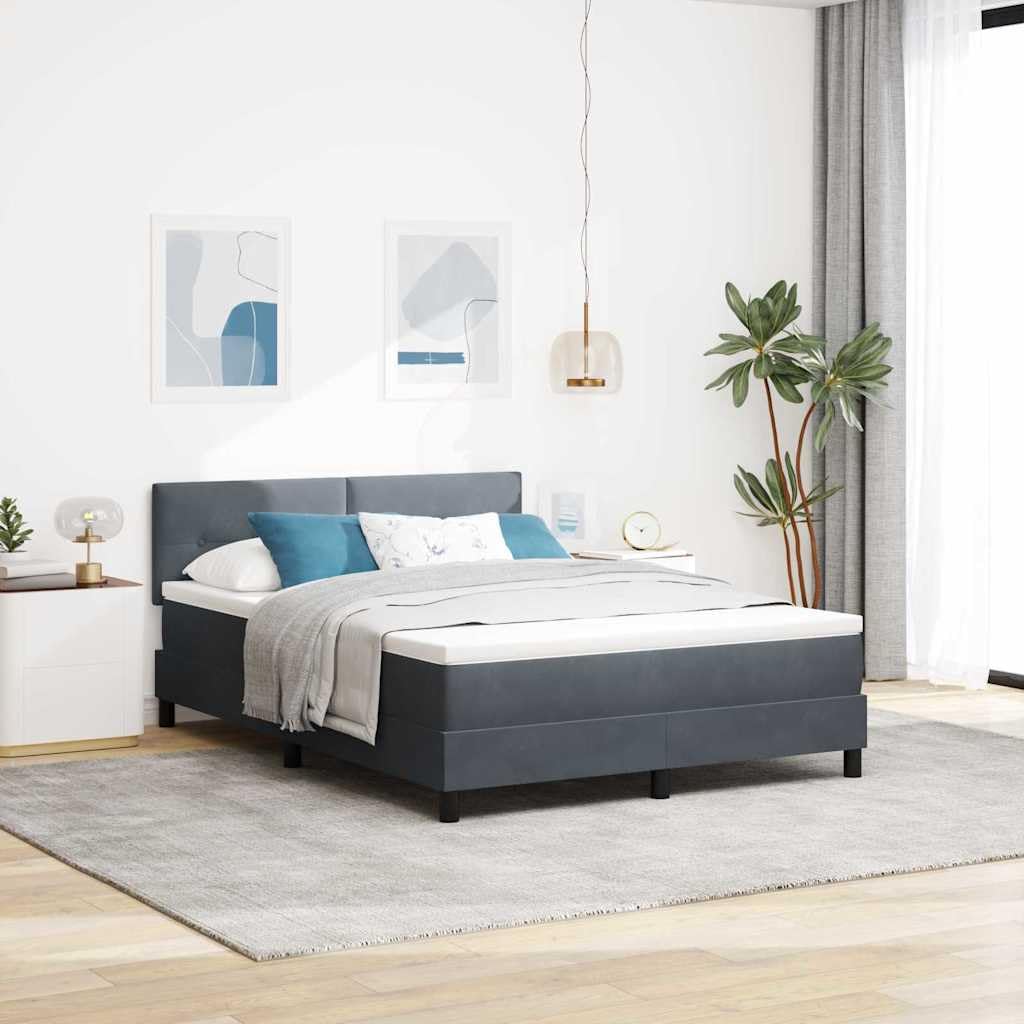 Cama con somier LED gris oscuro con cabecero de terciopelo 140 x 190 cm, cabecero ajustable, tiras LED RGB, material de madera y madera maciza, cama doble moderna para dormitorio
