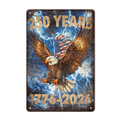 YoyaVex Vintage Eagle and Flag Design Freedom Tin Sign 250 Year American Birthday Metal Sign for 250th Anniversary USA Home Bedroom Front Door Bar Garage 8x12Inch