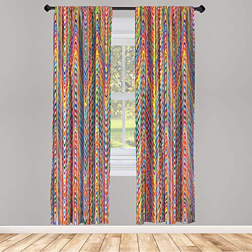 Ambesonne Abstract Window Curtains, Colorful Zigzag Pattern with Mixed Contrast