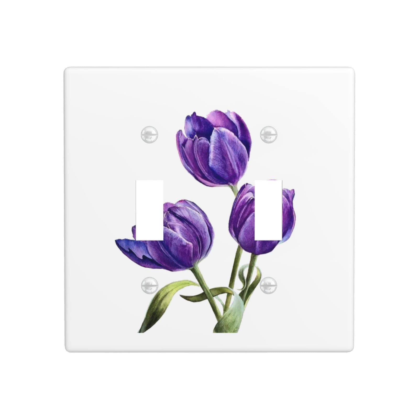 Photo 1 of (PACK OF 2) Lavender Purple Hope Flowers Double Gang Toggle Decorator Light Switch Plate, Wall Plate Cover for Bedroom Kitchen Home Decor