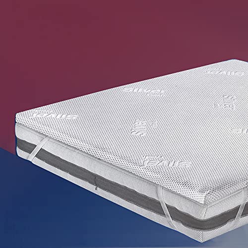 Trapuntificio Bergamasco Cubrecolchón de Memory con funda de fibra de plata desenfundable de 5 cm de altura para cama de matrimonio de 160 x 190 cm