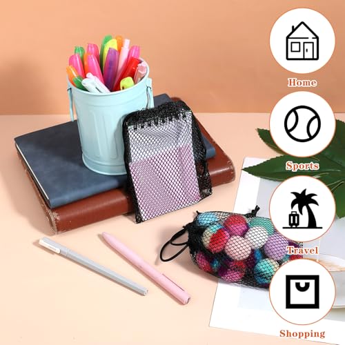 8 Pcs Mesh Bags, Small Mesh Bags Drawstring Rock Collecting Bag Black Drawstring Storage Bag Polyester Net Sack 6 X 4" Mini Net Sack for Traveling Portable Outdoor Activities3