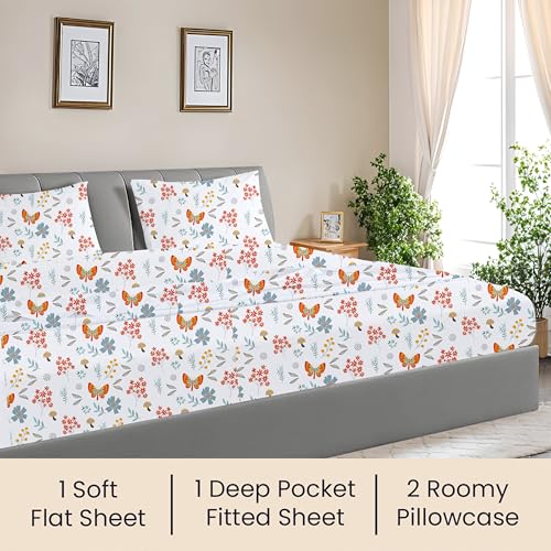 Image of SGI 108 inchx80 inch 4 Pc Short Alaskan King Sheet Set 600 TC 18 inch Butterfly Garden