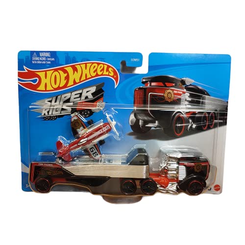 Vehículo DieCast Hot Wheels Super Rigs Sky Show Rig con Avión miniatura 1