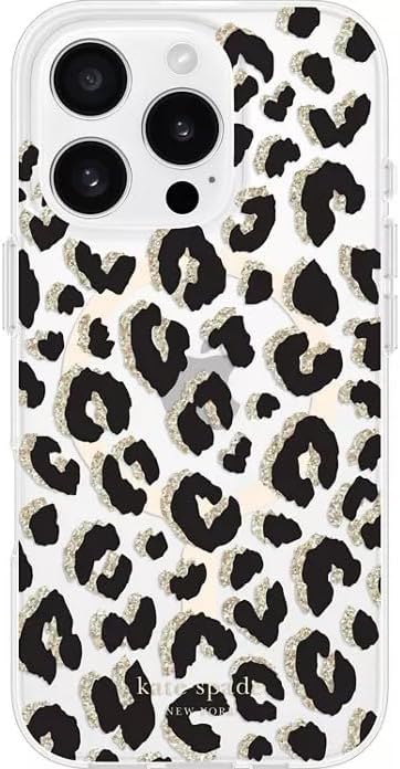 kate spade new york iPhone 16 Pro Max Case - Compatible with MagSafe - Designer Phone Case - Glitter Leopard