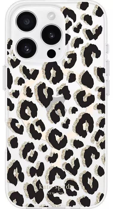 Coque iPhone 16 Pro Kate Spade léopard pailleté housse premium MagSafe