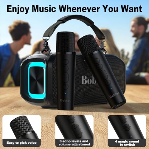 Bobtot Portable Bluetooth Speaker with 2 Wireless Microphones 40W Peak Outdoor Speaker IPX5 Waterproof Speaker with Handle Stereo Loud Sound, 8000mAh Battery for Kids, Home & Outdoor Party