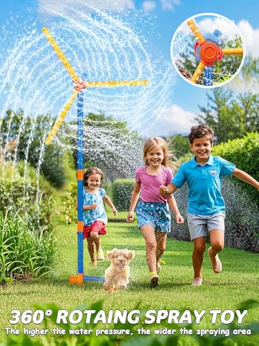 VATOS 57\" Windmill Sprinkler Toy for Kids - 360° Rotating Outdoor Water Spray with 36 Splash Holes, Summer Backyard Lawn Sprinkler Water Play for Toddlers, Boys, Girls, Pets & Garden Watering - Thumbnail 2