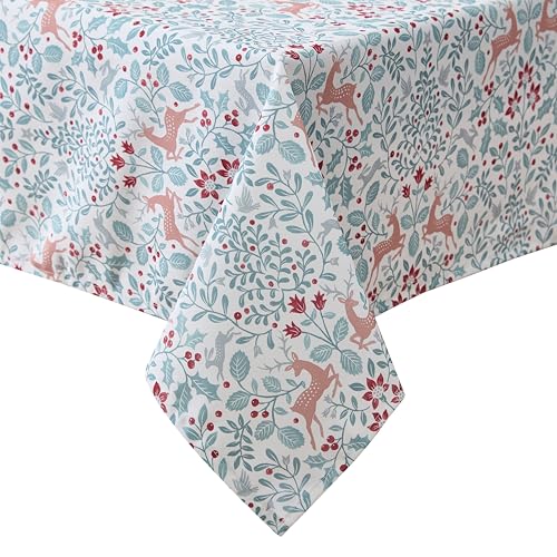 Laura Ashley Dekoracyjny obrus, odporny na zagniecenia, plamy, zalanie, wodoodporny, łatwy w pielęgnacji, poliestrowy, do jadalni, kuchni, na święta i imprezy, okrągły, 178 cm, renifer