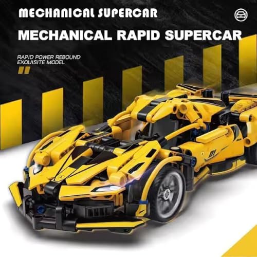 Image of Shot and Best Sports Racing Car Building Blocks Set, Pull Back Supercar Model Kit, STEM Educational Construction Toy for Kids Boys Girls, DIY Assembly Car (Yellow)