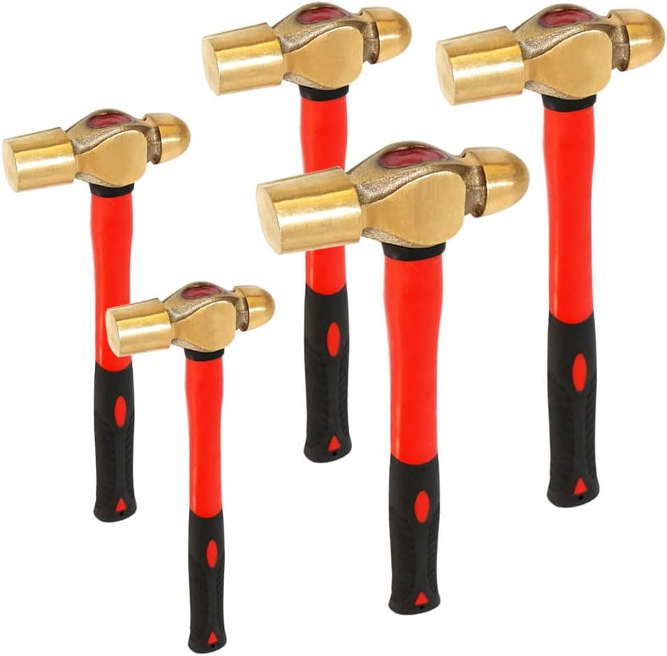 Nixalith Brass Ball Pein Hammer Set 3PCS- 8oz+12oz+16oz,Brass Ball Peen Hammer Head,Metalworking Tool,Ergonomical Anti-slip Handle