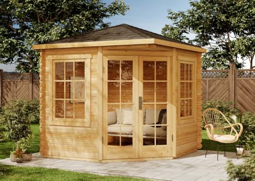 Alpholz 5-Eck Gartenhaus Sunny-C aus Massiv-Holz, Gerätehaus mit 28 mm Wandstärke, Garten Holzhaus inklusive Montagematerial, Geräteschuppen Größe: 250 x 250 cm, Spitzdach