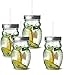 Circleware Owl Mason Jars Drinking Glasses with Metal Lids and Hard Plastic Straws Set of 4, Glassware for Water Beer and Kitchen & Home Decor Dining Beverage Gifts, 15 oz, Clear