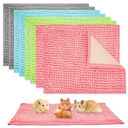 8 Pcs Guinea Pig Liner Washable Rabbit Cage Liner 16x12 Inch Guinea Pig Fleece Mats Reusable Bedding Pee Pads for Small Animals, Bunny (Gray, Green, Pink, Blue)