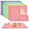 8 Pcs Guinea Pig Liner Washable Rabbit Cage Liner 16×12 Inch Guinea Pig Fleece Mats Reusable Bedding Pee Pads for Small Animals, Bunny (Gray, Green, Pink, Blue)