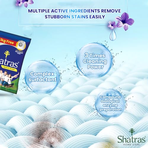 Image of Shatras Quick Wash Detergent Powder- 4 Kg+1 Kg Free Pack |Enhanced Super Soak Technology For Deep Cleaning| Ideal For Top Load & Front Load Machines |Gentle On Fabrics & Tough On Stains