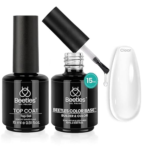 Beetles 2 en 1 Builder - Esmalte de gel de uñas base y superior para uñas, 0.5 onzas líquidas, gel fortalecedor de uñas transparente neutro y capa disponible en Yaxa Guatemala