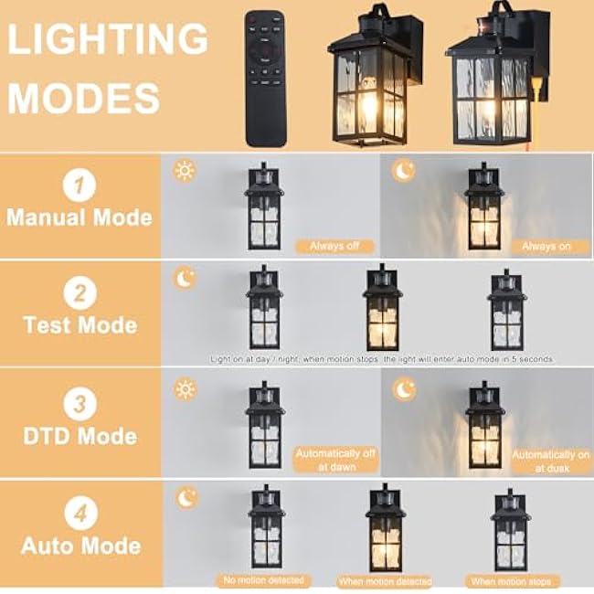 Porch Light with GFCI Outlet with Remote, Dusk to Dawn Outdoor Lighting with Outlet, Upgraded 4 Lighting Modes Motion Sensor Outdoor Lights, Waterproof Outside Lights for House Patio Garage Front Door