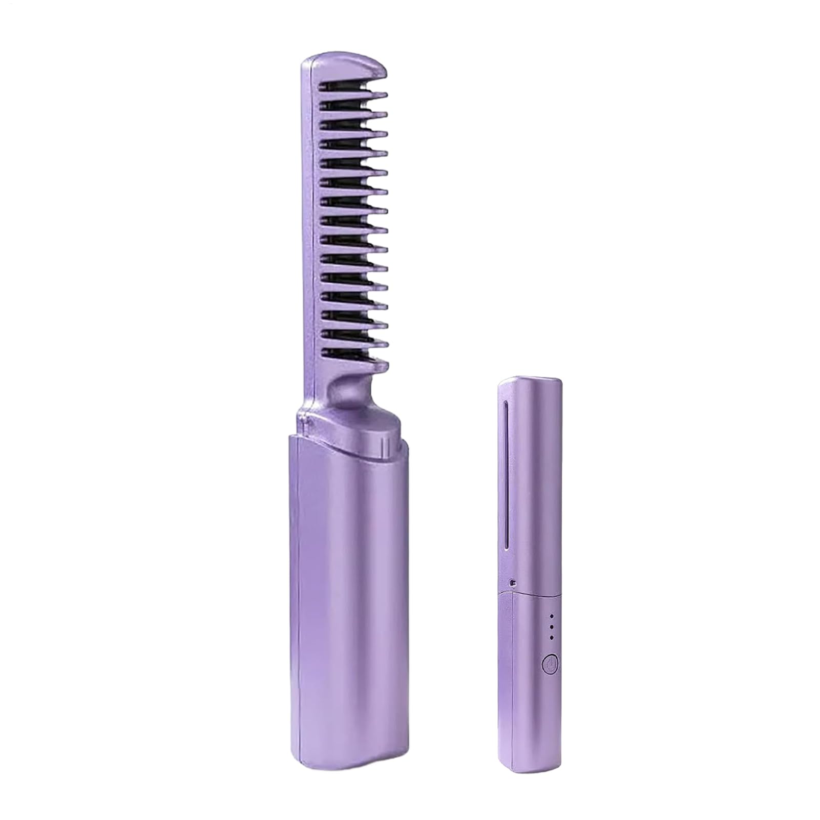 2in-1 Hair Straightening &amp; Styling Brush | USB Wireless, Fast Heat Ceramic for Frizz Control | Travel Mini Flat Iron Comb for Short Hairs, All Hairs Types | Gift for Women, Purple