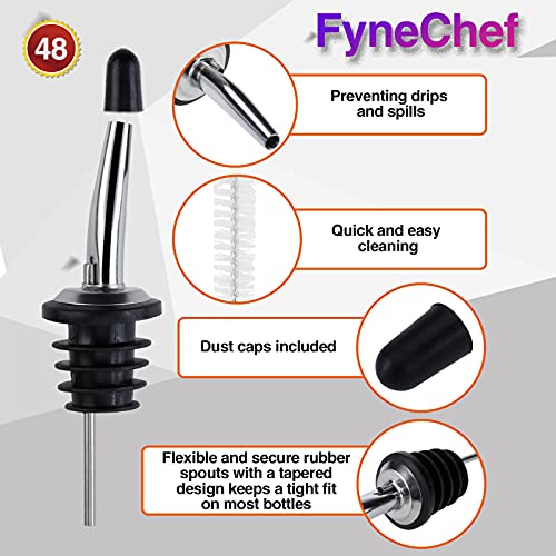 Xmsound 48 Pack Stainless Steel Classic Bottle Pourers With Rubber Dust Caps，For Alcohol Spouts Bottle Spout Liquor Bottle Pourers Pour Spouts，For Liquor Bottles Liquor Pourers Liquor Dispenser Bar #TOP2