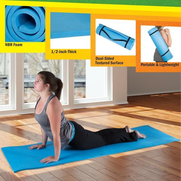 Yoga Mat Set - 4-Pack of Resistance Bands for Working Out with 1/2-Inch Workout Mat - Home Gym Starter Kit - Exercise Equipment by Wakeman (Green)
