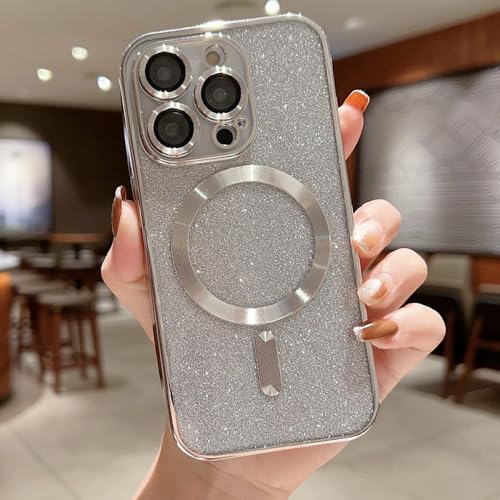 Étui magnétique iPhone 14 Plus pailleté idéal pour charger sans fil en voyage