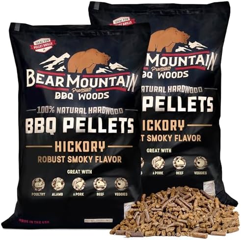 Bear Mountain 2-Pack All Natural Wood Pellets for Smoker, Grill & BBQ, 20 Lbs, Hickory - Premium Hardwood Barbecue Pellets for Indoor and Outdoor Grilling