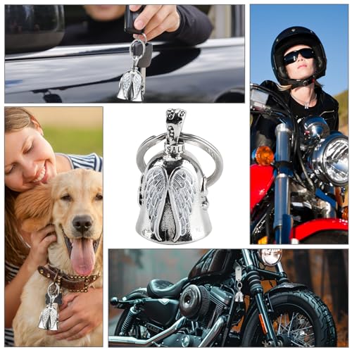 Image of vvag Motorcycle Bell Durable Guardian Angel Bell Hanger Biker Bell with Keychain Ring Motorcycle Accessories for Women