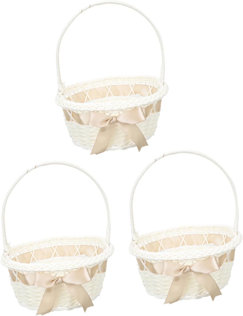 Hand Woven Flower Basket with Handle, 3pcs Decorative Storage