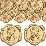 SWANGSA Initial Alphabet Wax Seal Stickers, 100 Pcs Antique Gold 3D Floral Letter S Envelope Seal Stickers Self- Adhesive, Perfect for Wedding Invitation, Christmas, Gift Wrapping