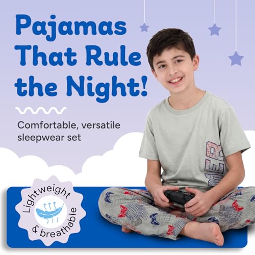 Image of US Angels Boys Pajamas Set | 3-Piece Pant, Shirt, Shorts Sleepwear Pjs for Kids | Loose Fit, Soft, Breathable Blue Plaid