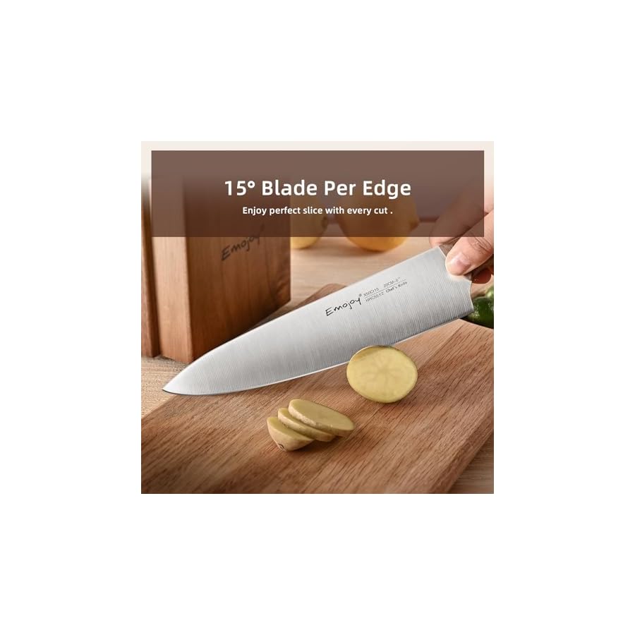 Emojoy-Knife-Set-15-Piece-Kitchen-Knife-Set-with-Block-Wooden-Kitchen-Knives-Sharpener-and-Scissors-German-Stainless-Steel-Brown Emojoy Knife Set, 15-Piece Kitchen Knife Set with Block Wooden, Kitchen Knives Sharpener and Scissors German Stainless Steel (Brown)