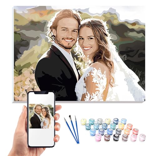 KURUMi 24/36/48 Colors Personalised Paint by Numbers Kit for Adults Custom Photo DIY Painting Set for Beginners Create Unique Wall Art from Your Favorite Photo of Family Pet or Loved One